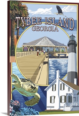 Tybee Island, Georgia - Montage: Retro Travel Poster