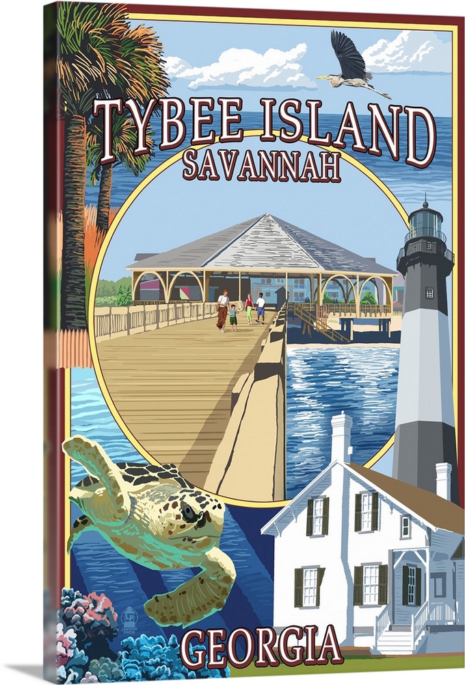 Tybee Island - Savannah, Georgia - Montage: Retro Travel Poster