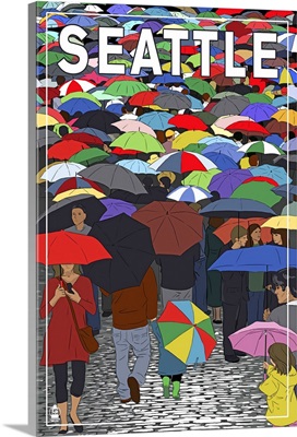 Umbrellas - Seattle, WA: Retro Travel Poster