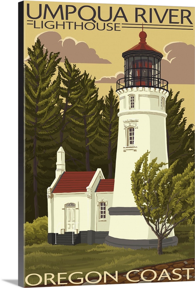 Umpqua River Lighthouse - Oregon: Retro Travel Poster