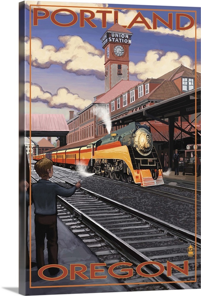 Union Train Station Portland, Oregon Retro Travel Poster Wall Art