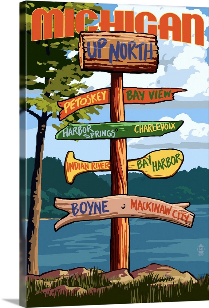 Up North, Michigan - Sign Destinations: Retro Travel Poster
