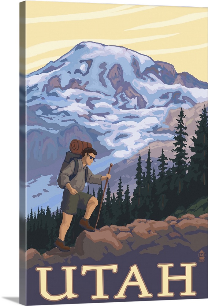 Utah - Mountain Hiker: Retro Travel Poster