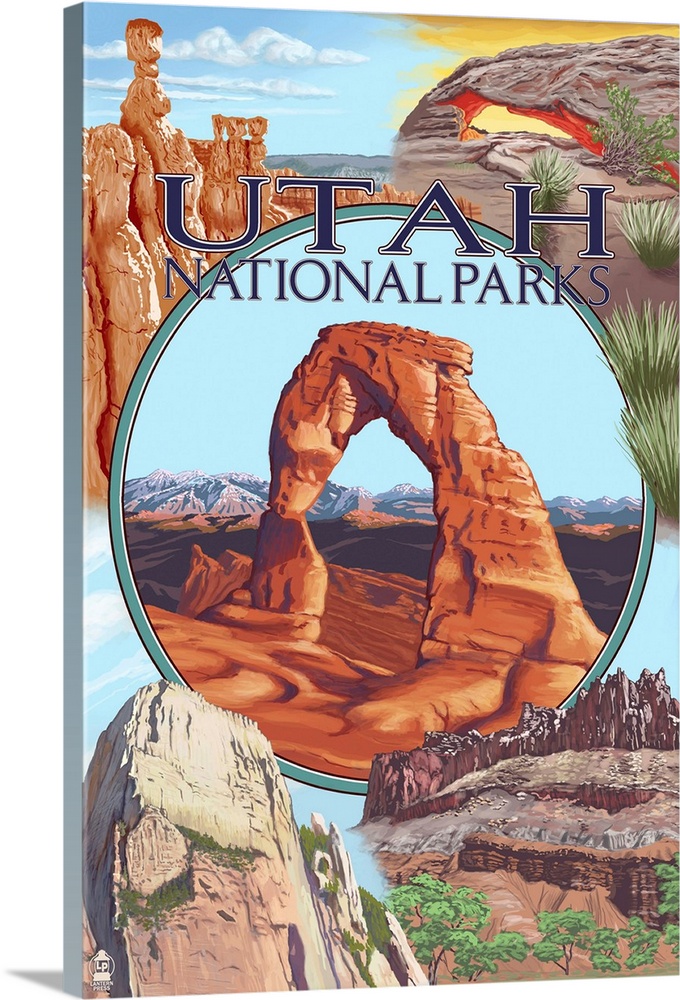 Utah National Parks - Delicate Arch Center: Retro Travel Poster