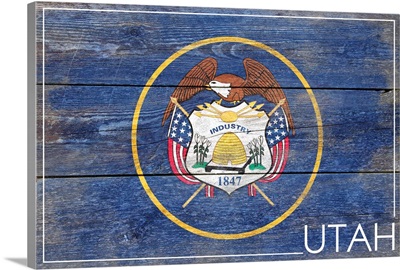 Utah State Flag on Wood