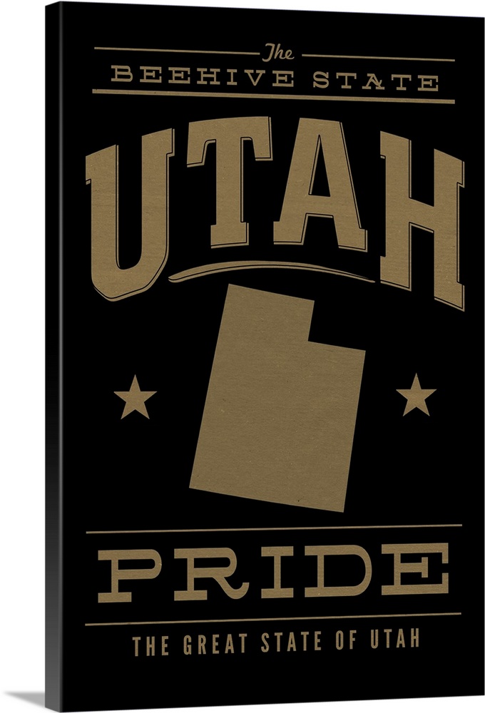 The Utah state outline on black with gold text.