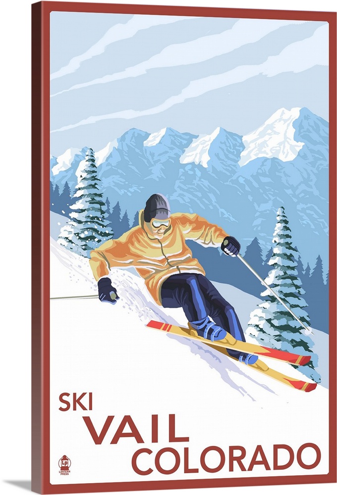 Vail, CO - Downhill Skier: Retro Travel Poster