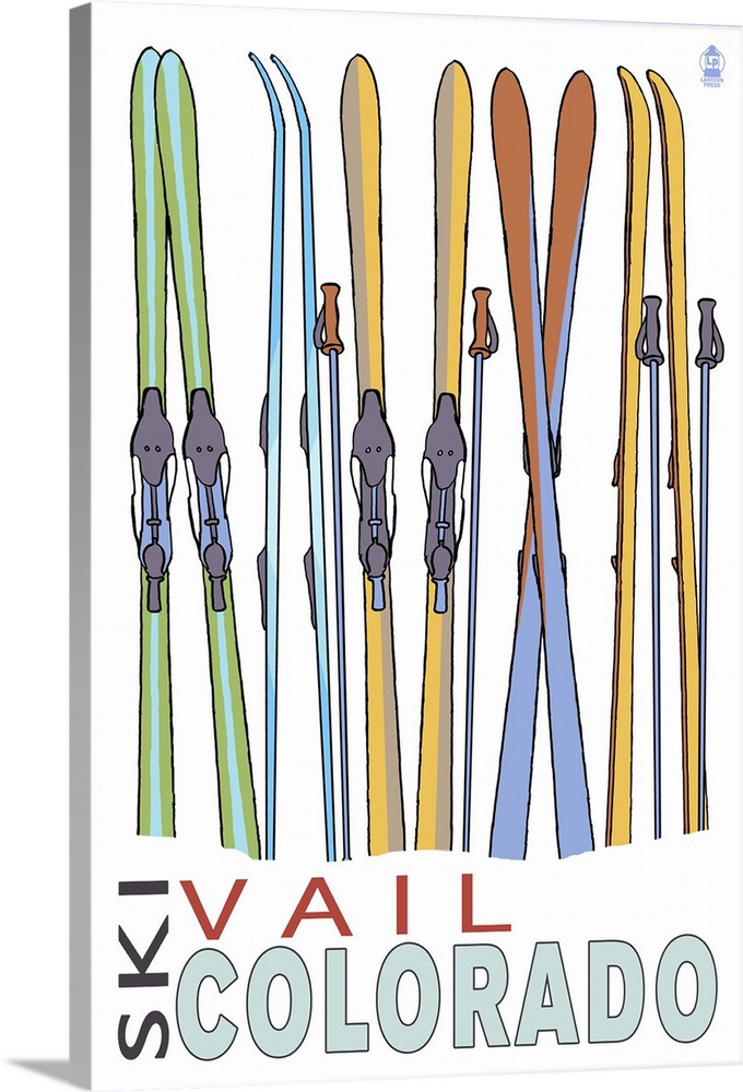Vail, CO - Skis in Snow: Retro Travel Poster