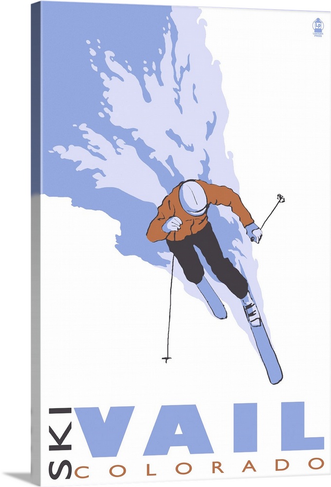 Vail, CO - Stylized Skier: Retro Travel Poster
