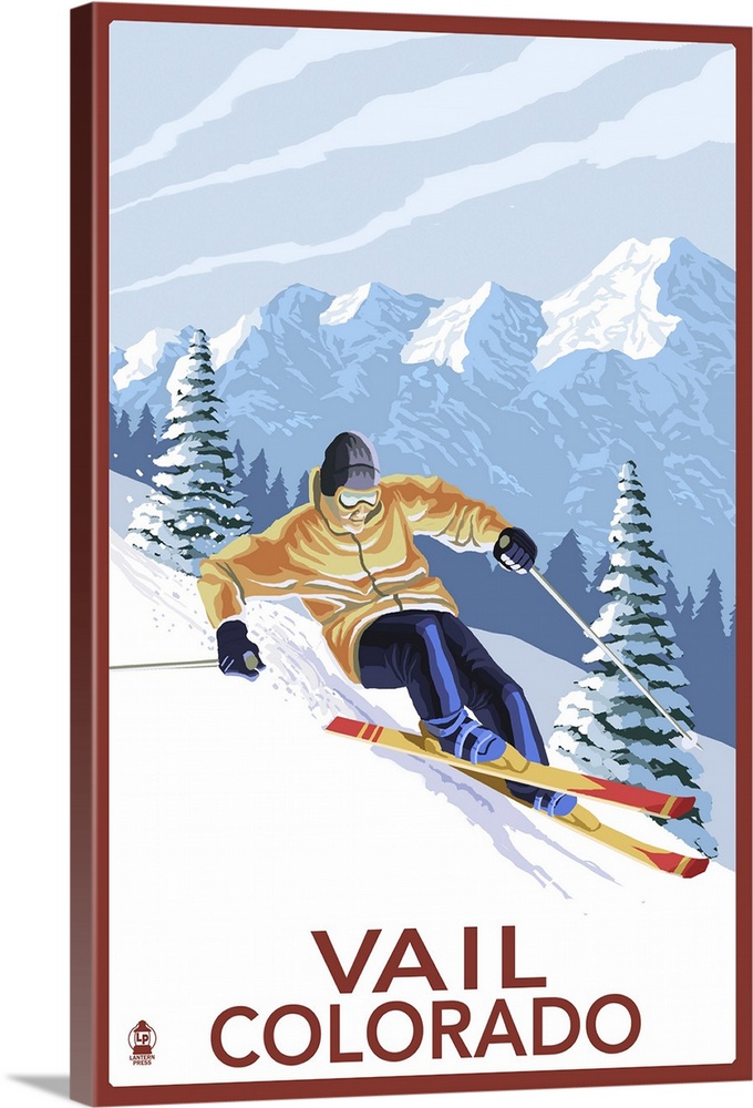 Vail, CO - Vail Downhill Skier: Retro Travel Poster