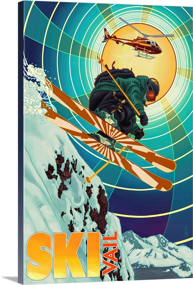 Vail, Colorado -  Heli-Skiing: Retro Travel Poster
