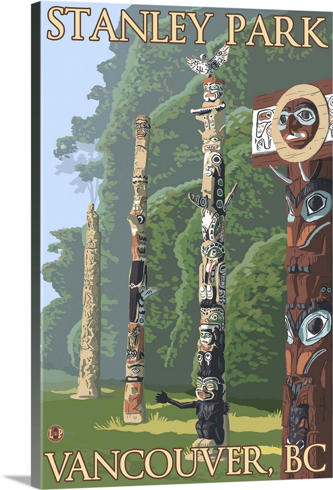 Vancouver, Canada - Stanley Park Totems: Retro Travel Poster