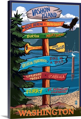 Vashon Island, Washington - Signpost: Retro Travel Poster