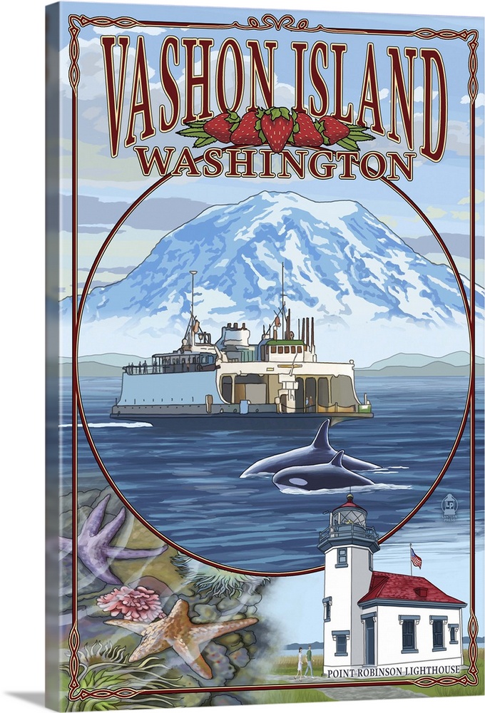 Vashon Island, Washington Views: Retro Travel Poster