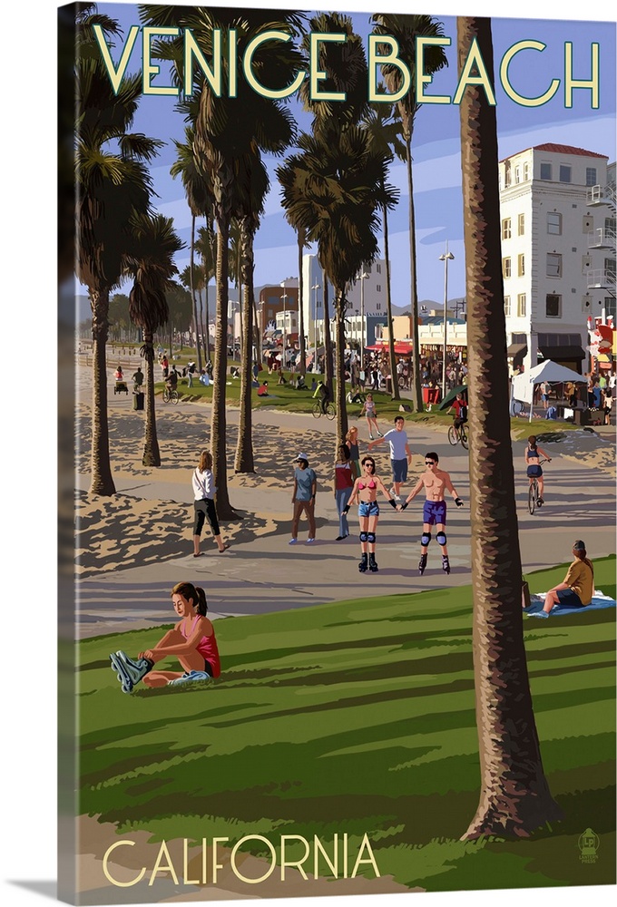 Venice Beach, California - Boardwalk Scene: Retro Travel Poster