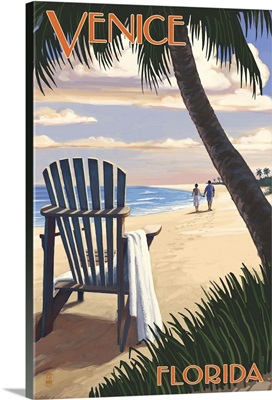 Venice, Florida - Adirondack Chair on the Beach: Retro Travel Poster