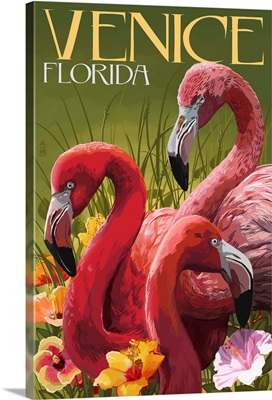 Venice, Florida - Flamingos: Retro Travel Poster