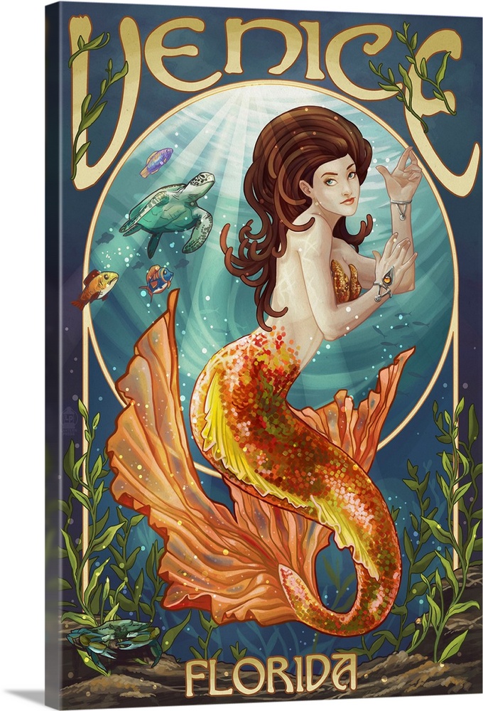 Venice, Florida - Mermaid: Retro Travel Poster