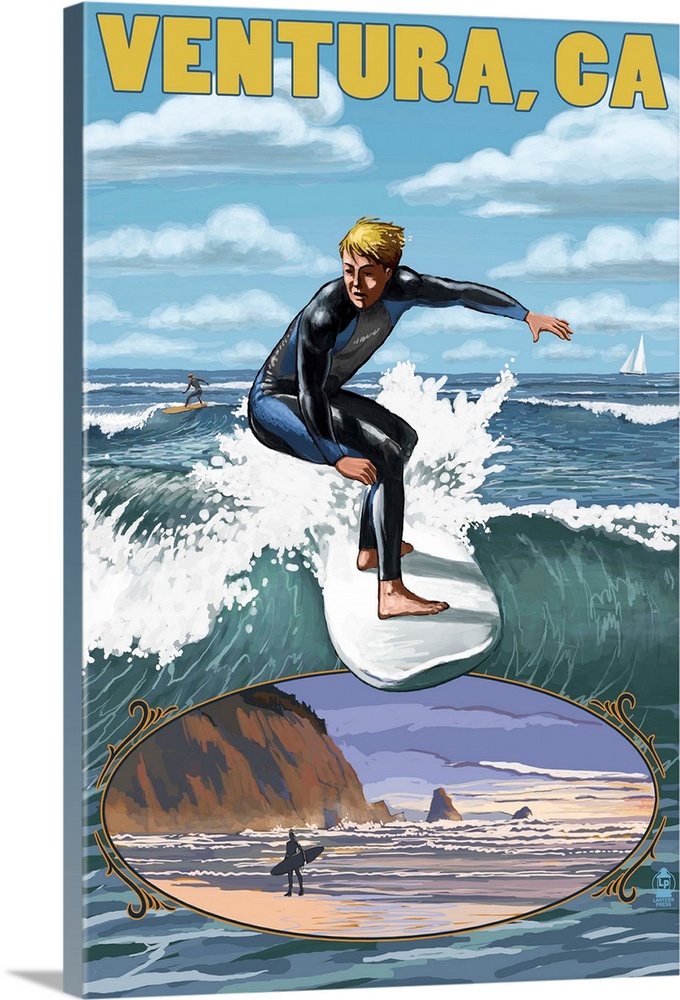 Ventura, California - Surfing Inset: Retro Travel Poster