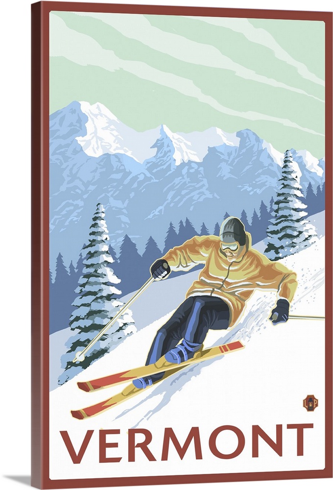 Vermont - Downhill Skier Scene: Retro Travel Poster