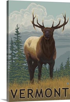 Vermont - Elk Scene: Retro Travel Poster