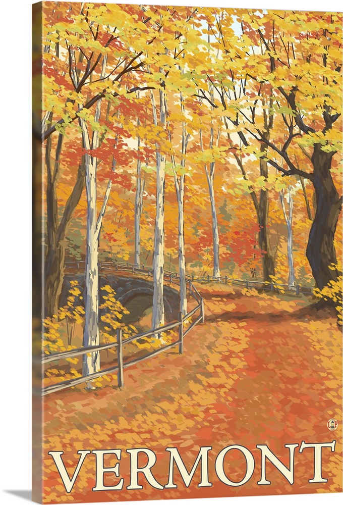 Vermont - Fall Colors Scene: Retro Travel Poster