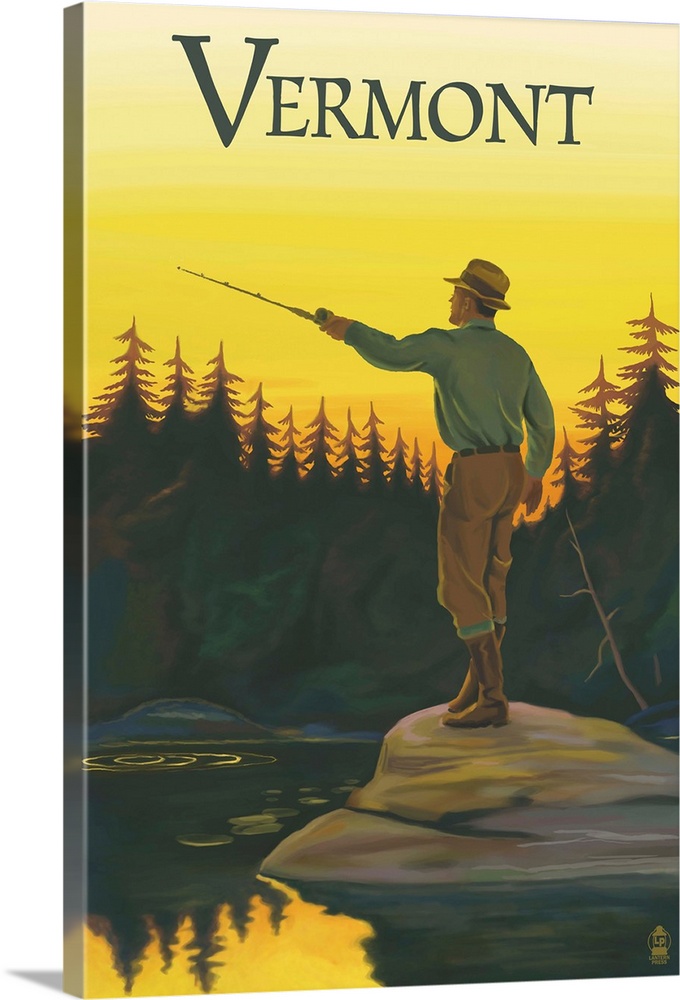 Vermont - Fisherman: Retro Travel Poster