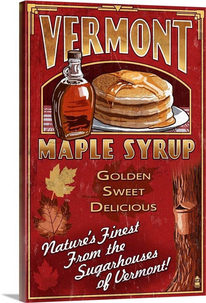 Vermont Maple Syrup Vintage Sign Retro Travel Poster Wall Art, Canvas Prints, Framed Prints