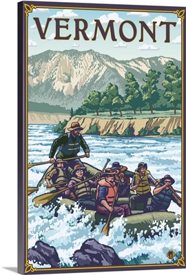 Vermont - River Rafting Scene: Retro Travel Poster