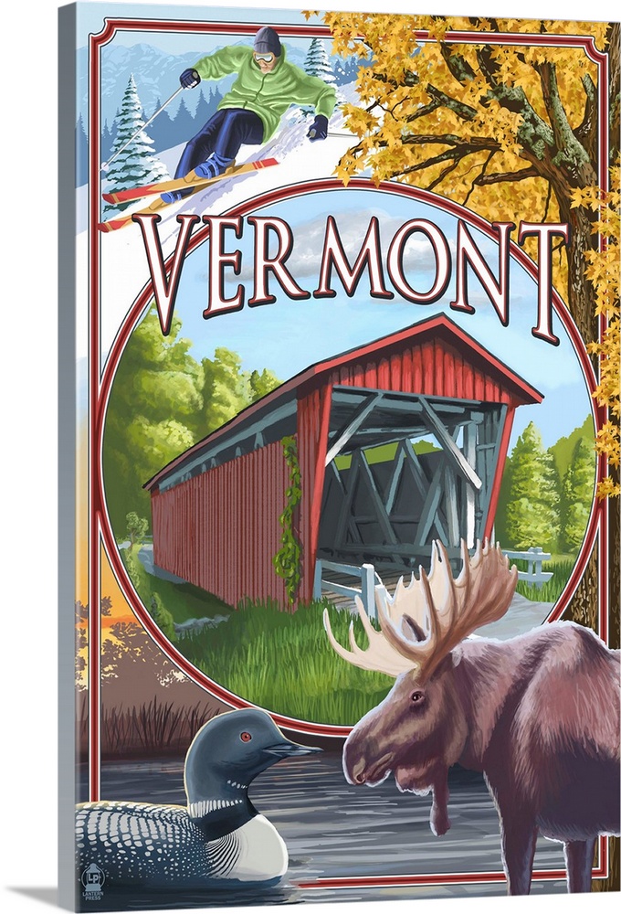 Vermont Scenes: Retro Travel Poster