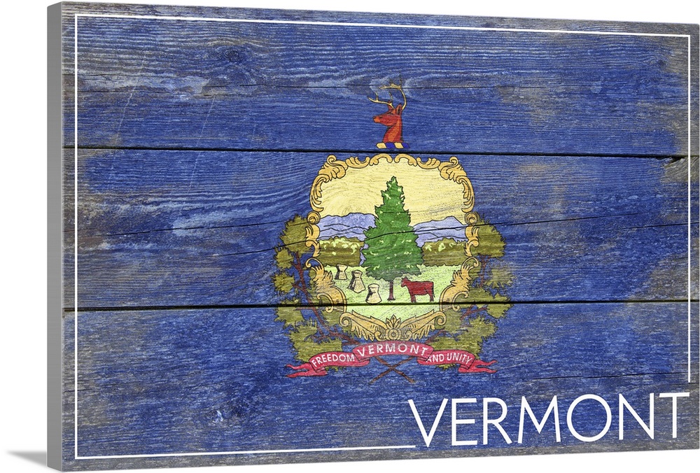 The flag of Vermont with a weathered wooden board effect.