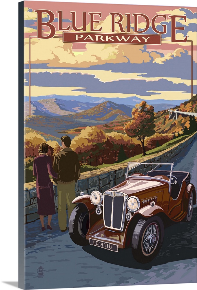 Viaduct Scene at Sunset - Blue Ridge Parkway: Retro Travel Poster