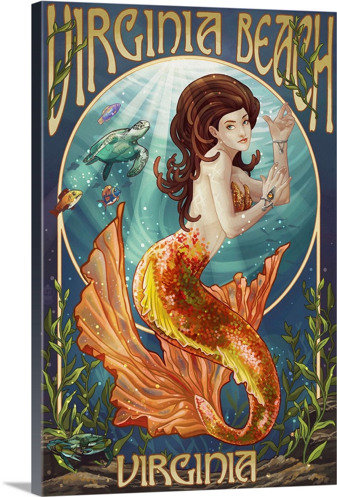 Virginia Beach, Virginia - Mermaid: Retro Travel Poster