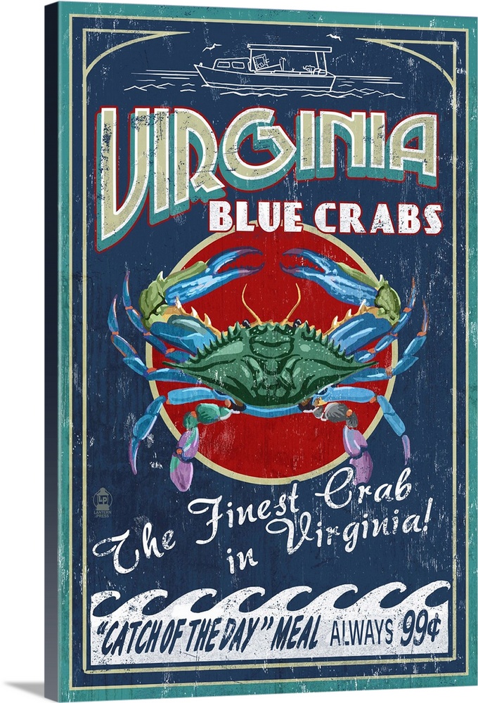 Virginia Blue Crabs Vintage Sign: Retro Travel Poster