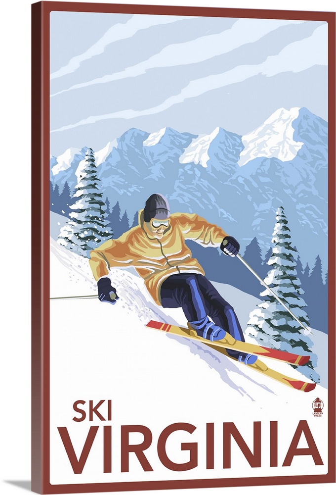 Virginia - Downhill Skier: Retro Travel Poster