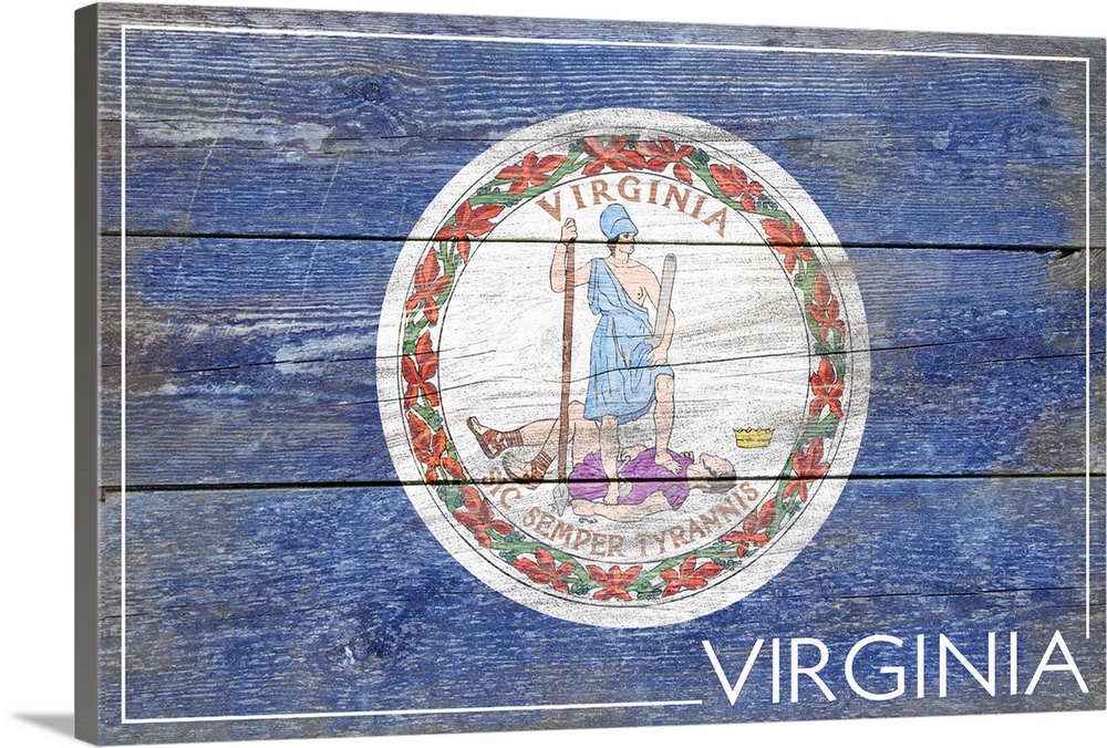 The flag of Virginia with a weathered wooden board effect.