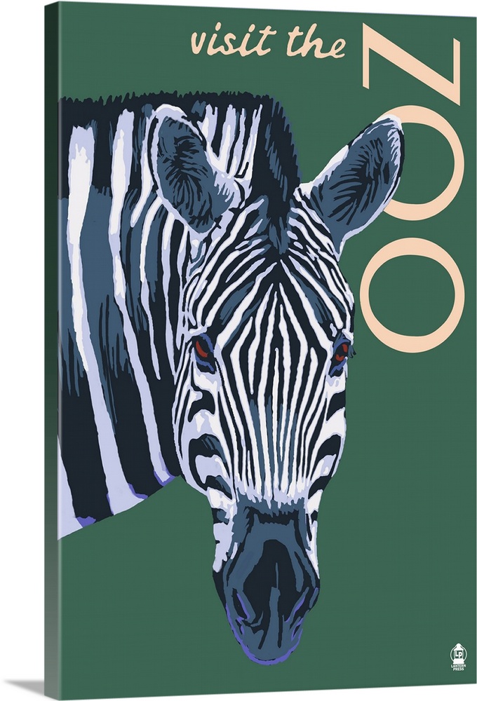 Visit the Zoo - Zebra Profile: Retro Travel Poster
