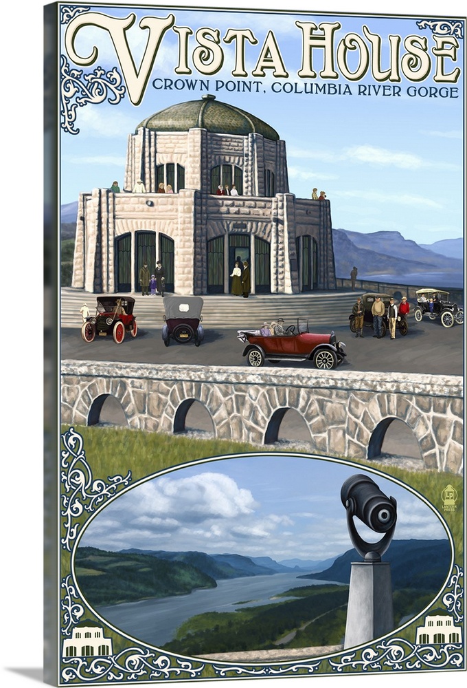 Vista House - Columbia Gorge, Oregon: Retro Travel Poster