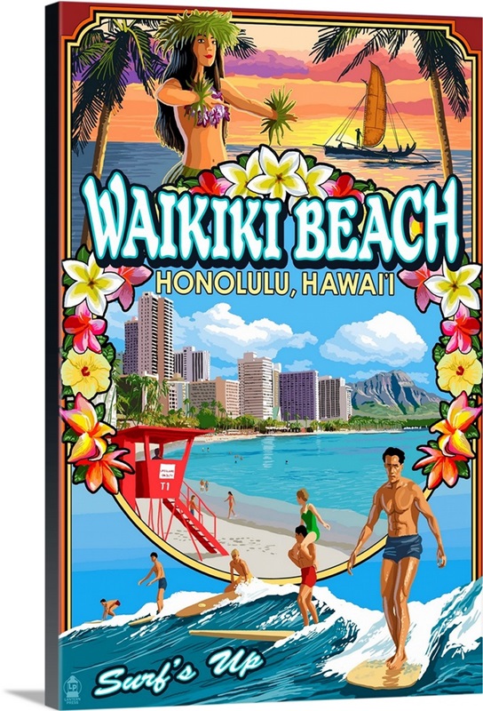 Waikiki Beach, Hawaii, Montage Scene Wall Art, Canvas Prints, Framed Prints, Wall Peels Great