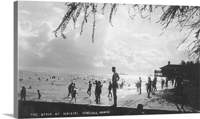 Waikiki Beach Scene at Honolulu, Hawaii