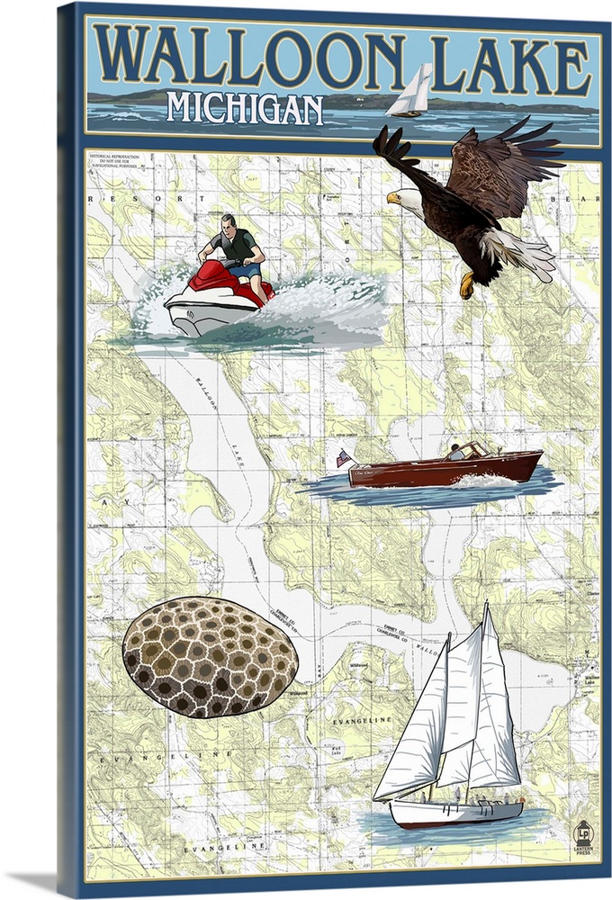 Walloon Lake, Michigan - Nautical Chart: Retro Travel Poster
