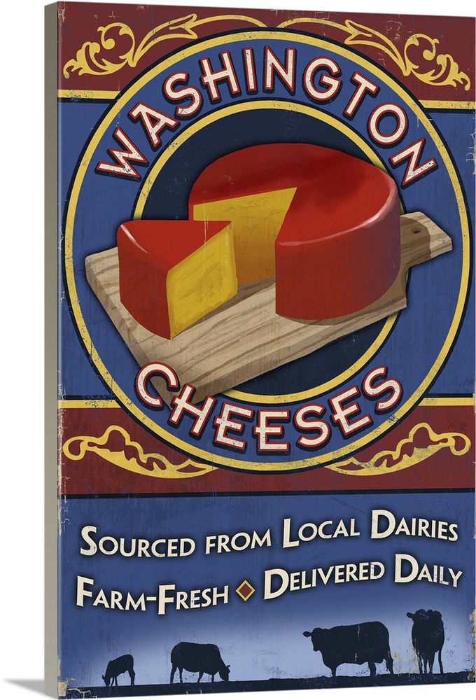 Washington - Cheese Vintage Sign: Retro Travel Poster