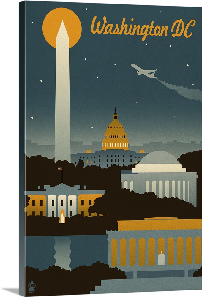 Washington, DC - Retro Skyline: Retro Travel Poster