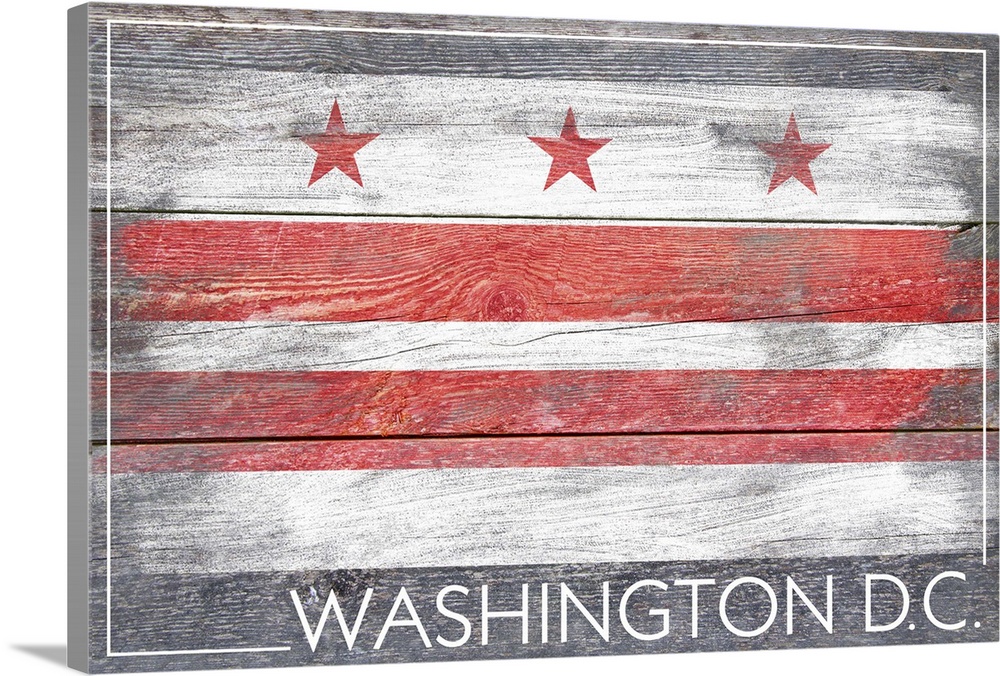 The flag of Washington DC with a weathered wooden board effect.