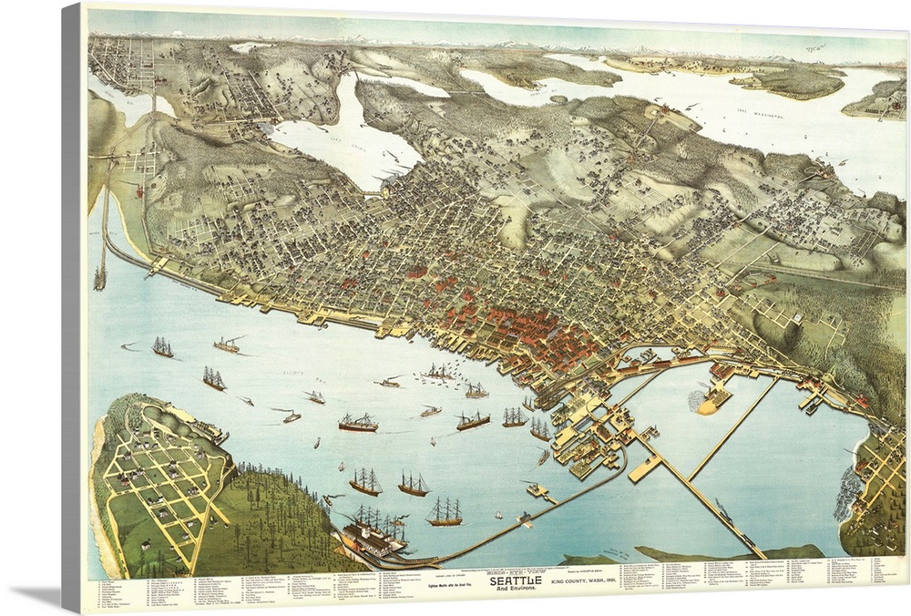 Vintage map of the Seattle area, Washington.