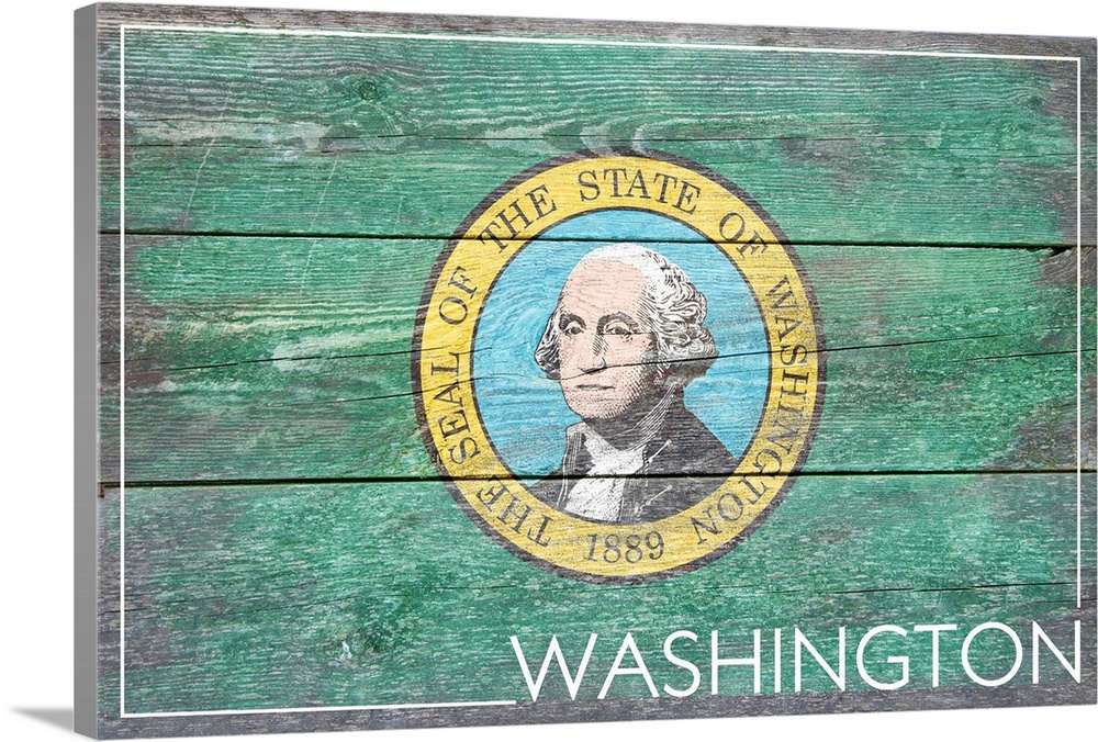 The flag of Washington with a weathered wooden board effect.