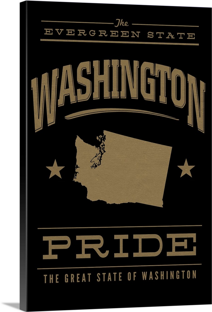 The Washington state outline on black with gold text.