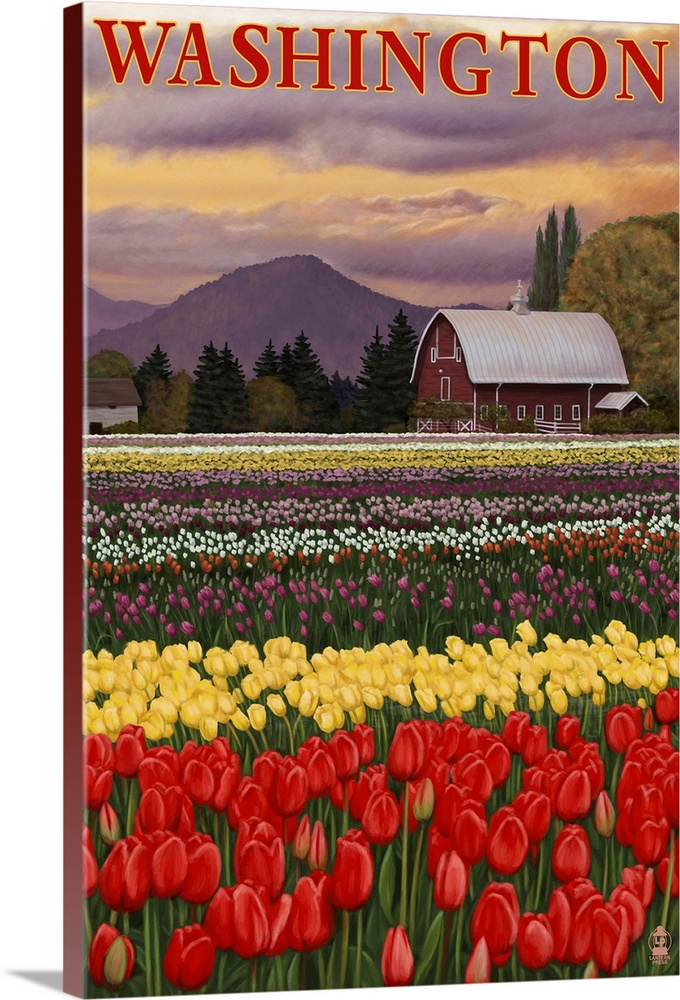 Washington - Tulip Fields: Retro Travel Poster