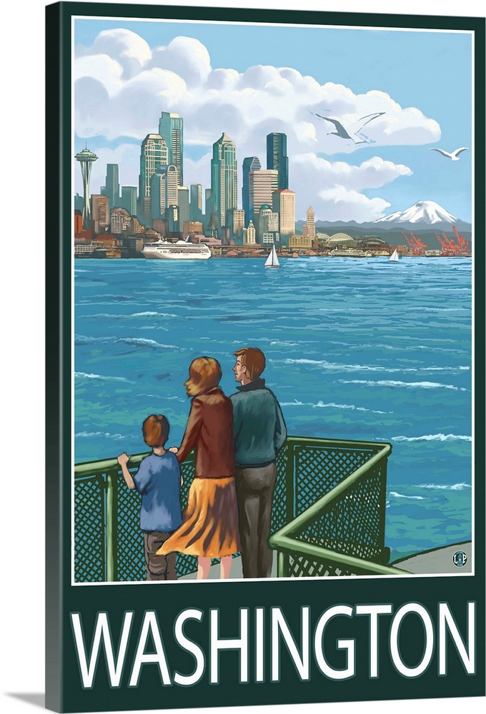 Washington - View from Ferry: Retro Travel Poster