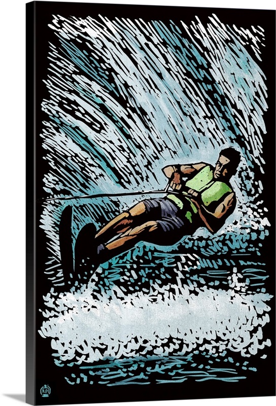 Waterskier, Scratchboard Wall Art, Canvas Prints, Framed Prints, Wall